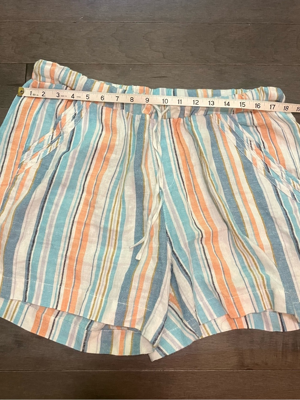Briggs New York Multicolor Striped Linen Blend Drawstring Shorts w/pocket detail